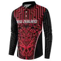 Custom Basketball New Zealand Button Sweatshirt Red Maori Ta Moko Indigenous - Polynesian Pride