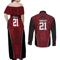 Custom Basketball New Zealand Couples Matching Off Shoulder Maxi Dress and Long Sleeve Button Shirt Red Maori Ta Moko Indigenous - Polynesian Pride