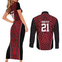 Custom Basketball New Zealand Couples Matching Short Sleeve Bodycon Dress and Long Sleeve Button Shirt Red Maori Ta Moko Indigenous - Polynesian Pride