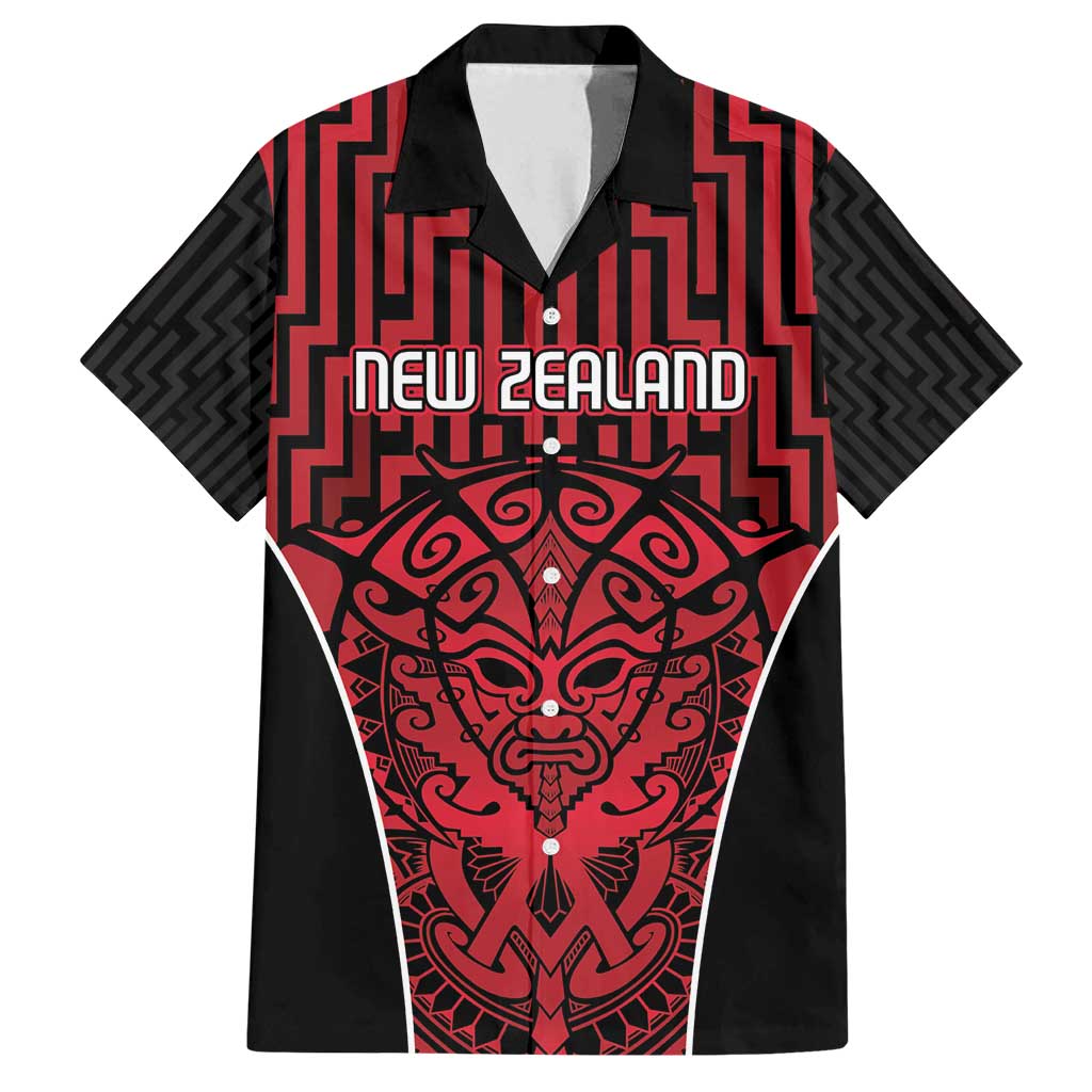 Custom Basketball New Zealand Family Matching Summer Maxi Dress and Hawaiian Shirt Red Maori Ta Moko Indigenous - Polynesian Pride