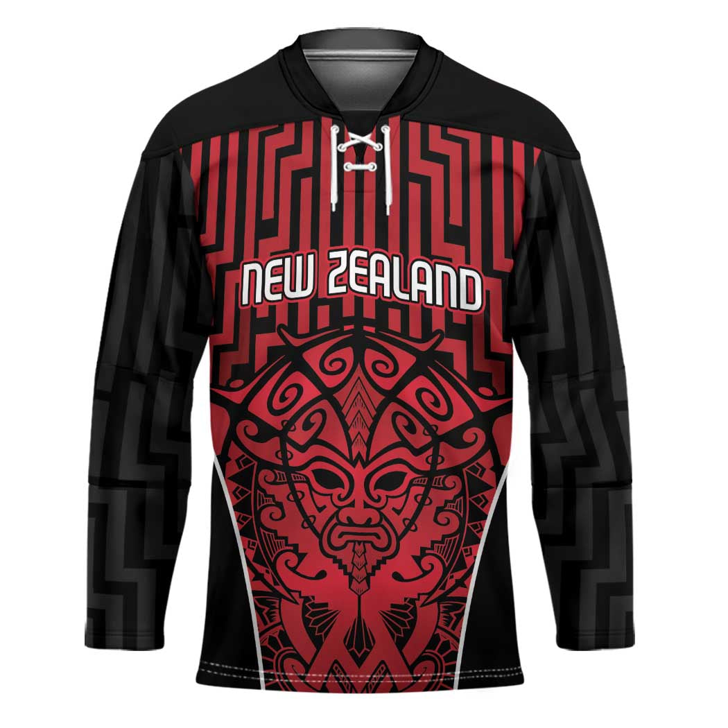 Custom Basketball New Zealand Hockey Jersey Red Maori Ta Moko Indigenous - Polynesian Pride