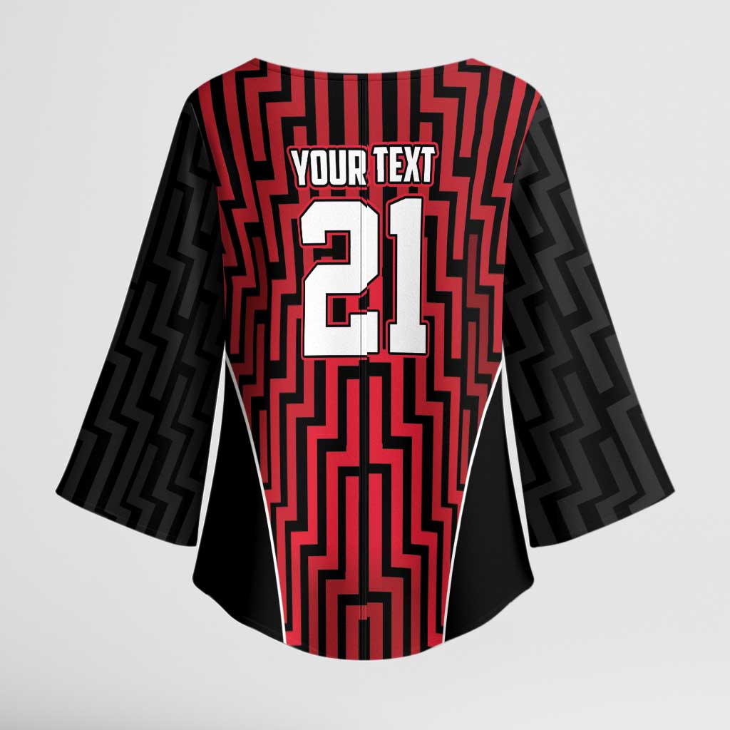 Custom Basketball New Zealand Kimono Sleeve Blouse Red Maori Ta Moko Indigenous - Polynesian Pride