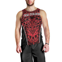Custom Basketball New Zealand Men Tank Top Red Maori Ta Moko Indigenous - Polynesian Pride