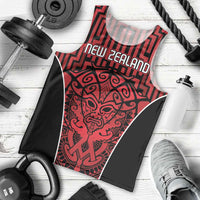 Custom Basketball New Zealand Men Tank Top Red Maori Ta Moko Indigenous - Polynesian Pride