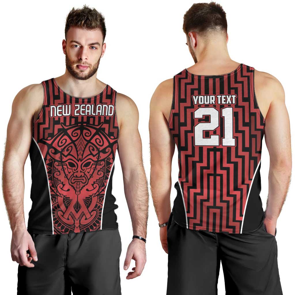 Custom Basketball New Zealand Men Tank Top Red Maori Ta Moko Indigenous - Polynesian Pride