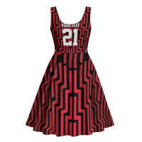 Custom Basketball New Zealand Midi Dress Red Maori Ta Moko Indigenous - Polynesian Pride