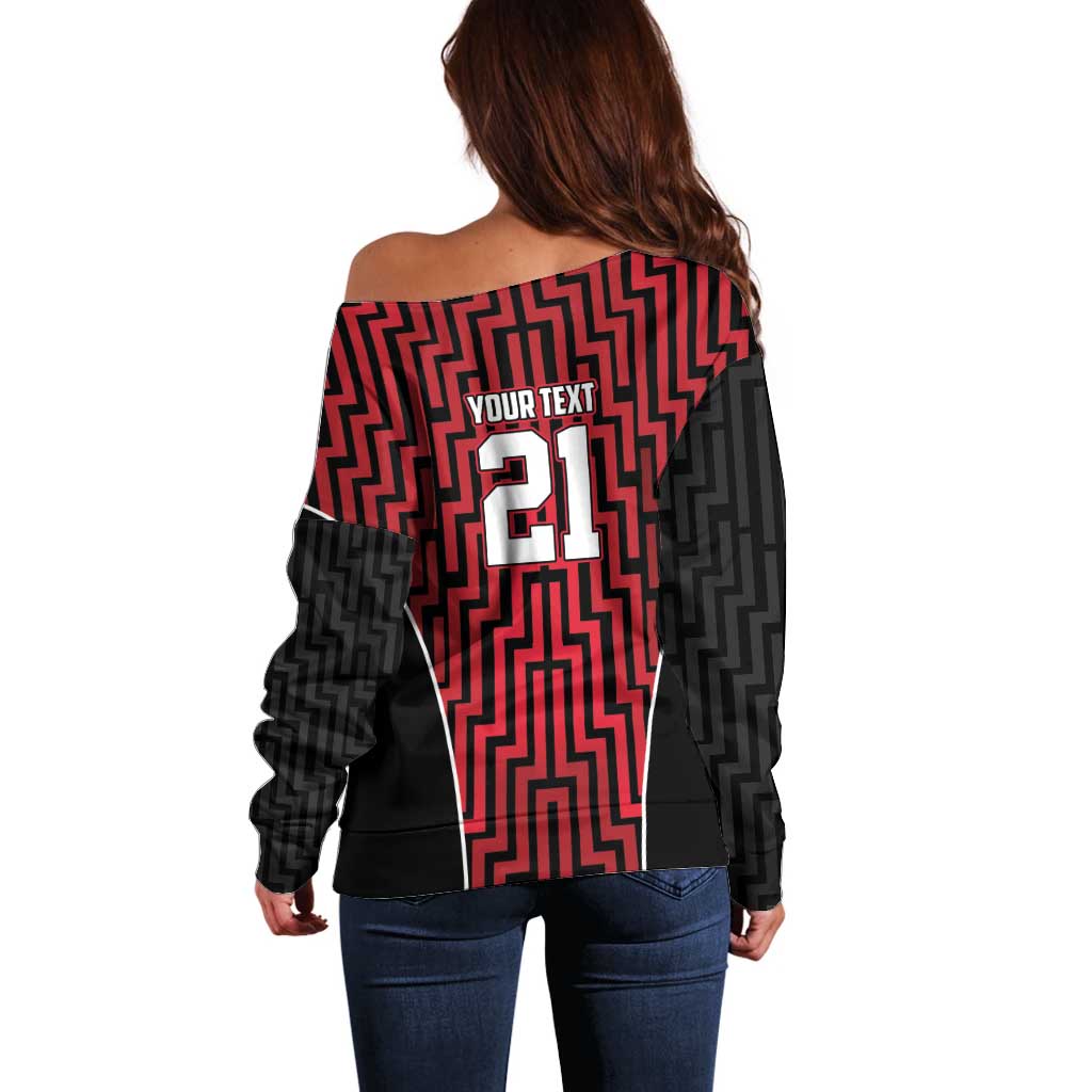 Custom Basketball New Zealand Off Shoulder Sweater Red Maori Ta Moko Indigenous - Polynesian Pride