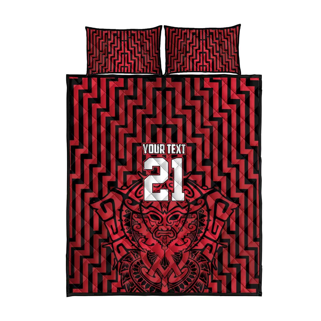 Custom Basketball New Zealand Quilt Bed Set Red Maori Ta Moko Indigenous - Polynesian Pride