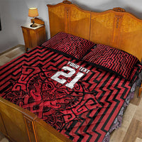 Custom Basketball New Zealand Quilt Bed Set Red Maori Ta Moko Indigenous - Polynesian Pride