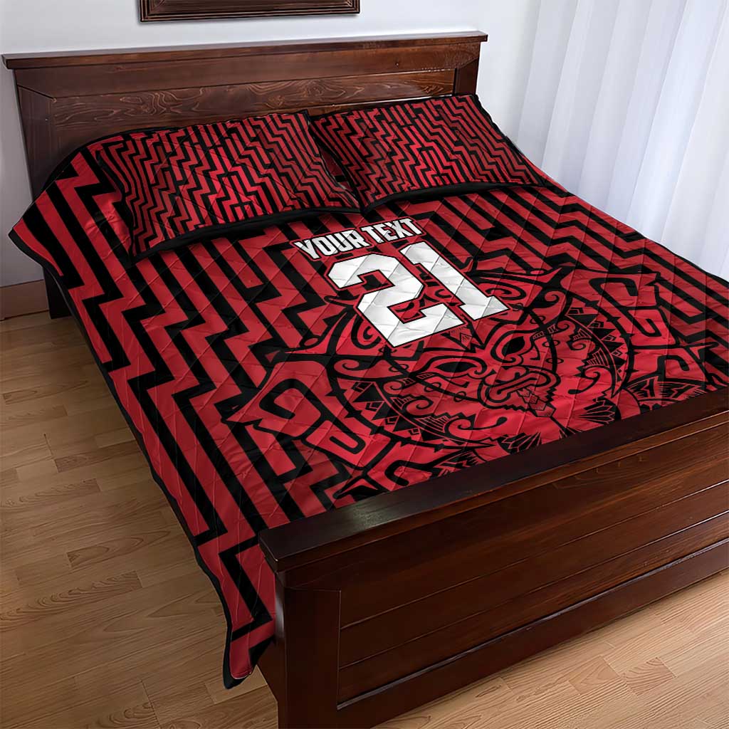 Custom Basketball New Zealand Quilt Bed Set Red Maori Ta Moko Indigenous - Polynesian Pride