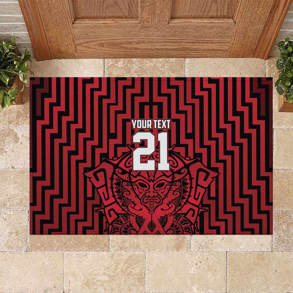 Custom Basketball New Zealand Rubber Doormat Red Maori Ta Moko Indigenous - Polynesian Pride
