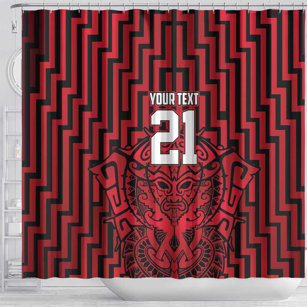 Custom Basketball New Zealand Shower Curtain Red Maori Ta Moko Indigenous - Polynesian Pride