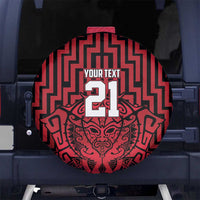 Custom Basketball New Zealand Spare Tire Cover Red Maori Ta Moko Indigenous - Polynesian Pride