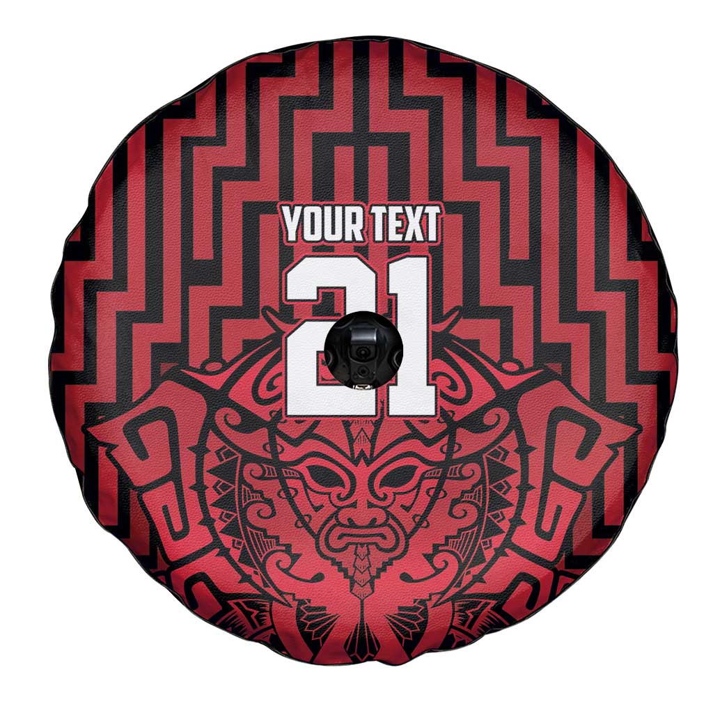 Custom Basketball New Zealand Spare Tire Cover Red Maori Ta Moko Indigenous - Polynesian Pride