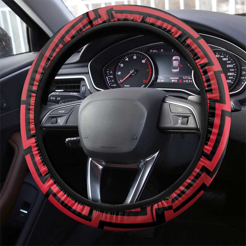 Basketball New Zealand Steering Wheel Cover Red Maori Ta Moko Indigenous - Polynesian Pride