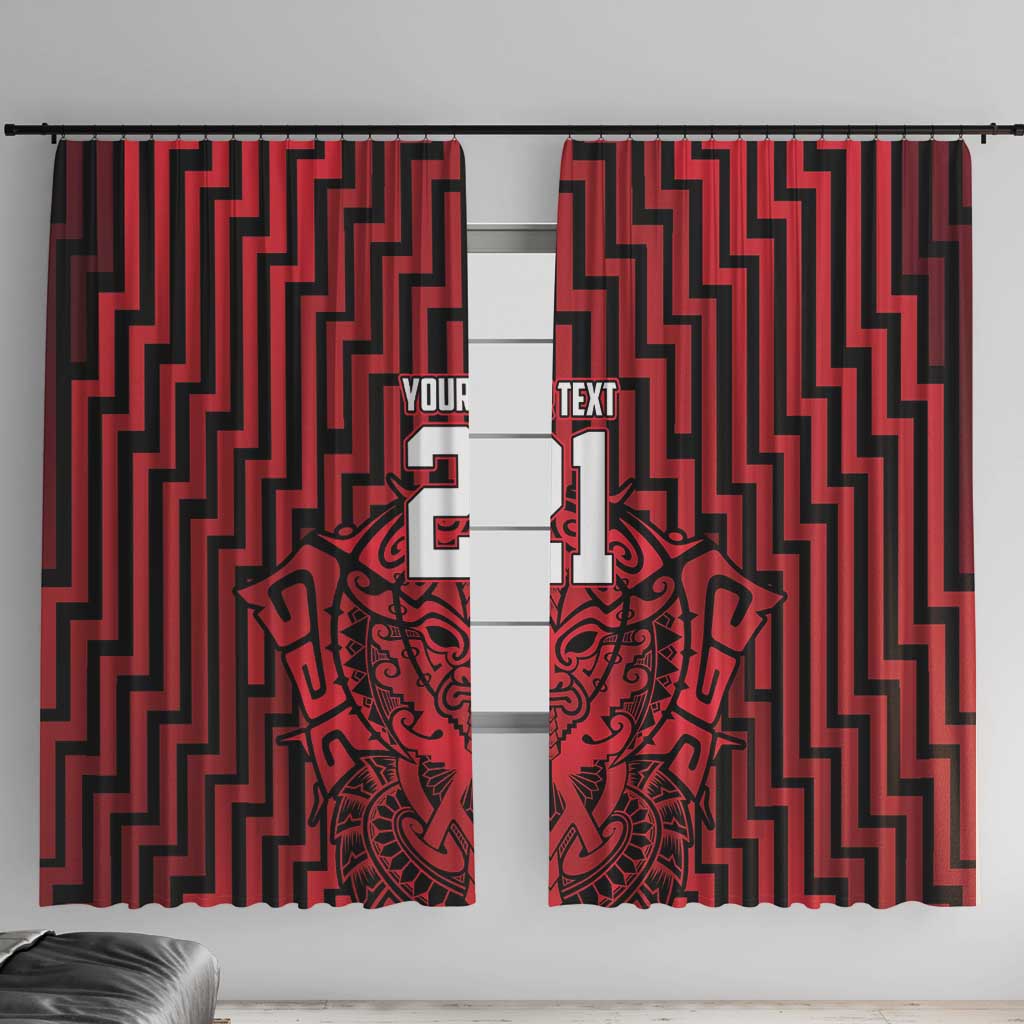 Custom Basketball New Zealand Window Curtain Red Maori Ta Moko Indigenous - Polynesian Pride
