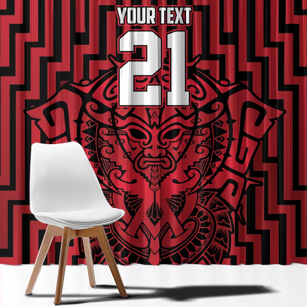 Custom Basketball New Zealand Window Curtain Red Maori Ta Moko Indigenous - Polynesian Pride