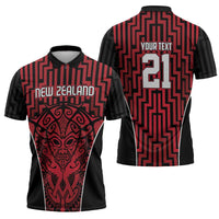 Custom Basketball New Zealand Zipper Polo Shirt Red Maori Ta Moko Indigenous LT9 - Polynesian Pride