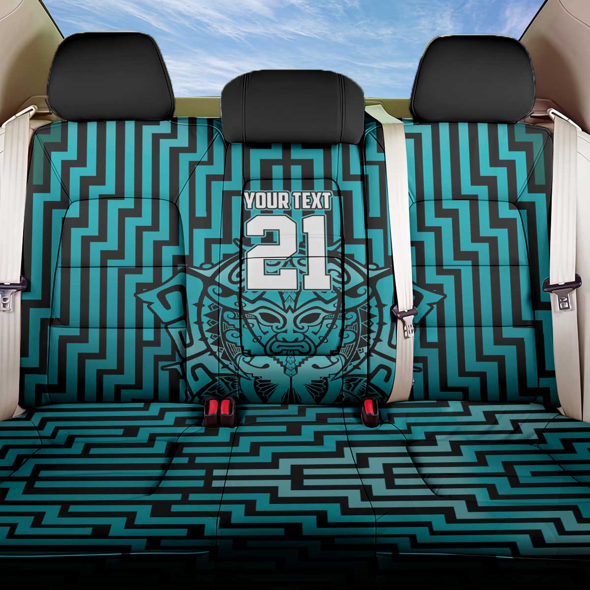 Custom Basketball New Zealand Back Car Seat Cover Teal Maori Ta Moko Indigenous - Polynesian Pride