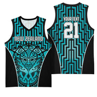 Custom Basketball New Zealand Basketball Jersey Teal Maori Ta Moko Indigenous - Polynesian Pride