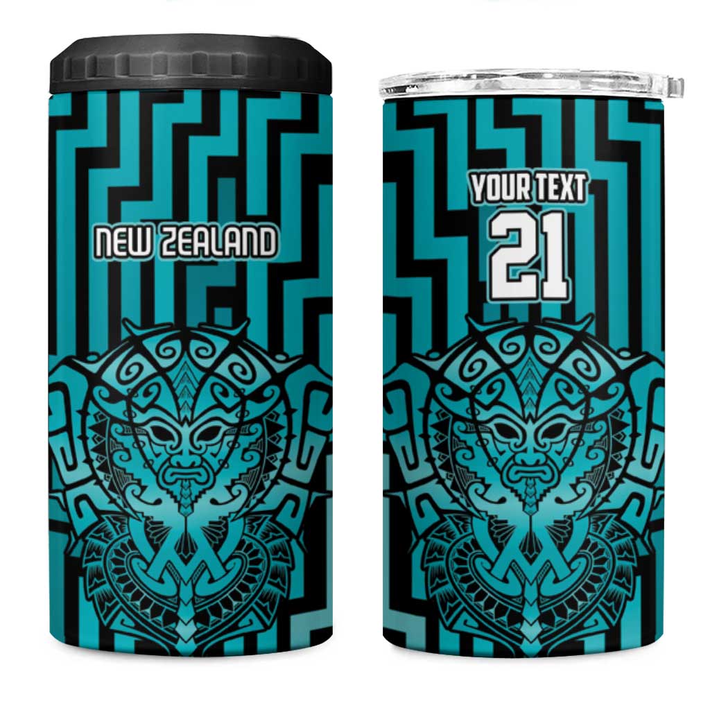 Custom Basketball New Zealand 4 in 1 Can Cooler Tumbler Teal Maori Ta Moko Indigenous - Polynesian Pride