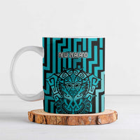 Custom Basketball New Zealand Ceramic Mug Teal Maori Ta Moko Indigenous - Polynesian Pride