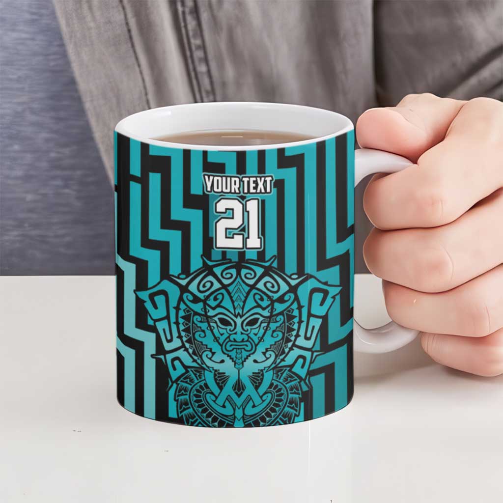 Custom Basketball New Zealand Ceramic Mug Teal Maori Ta Moko Indigenous - Polynesian Pride
