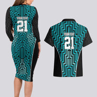 Custom Basketball New Zealand Couples Matching Long Sleeve Bodycon Dress and Hawaiian Shirt Teal Maori Ta Moko Indigenous - Polynesian Pride