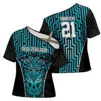 Custom Basketball New Zealand Cross Shoulder Shirt Teal Maori Ta Moko Indigenous - Polynesian Pride