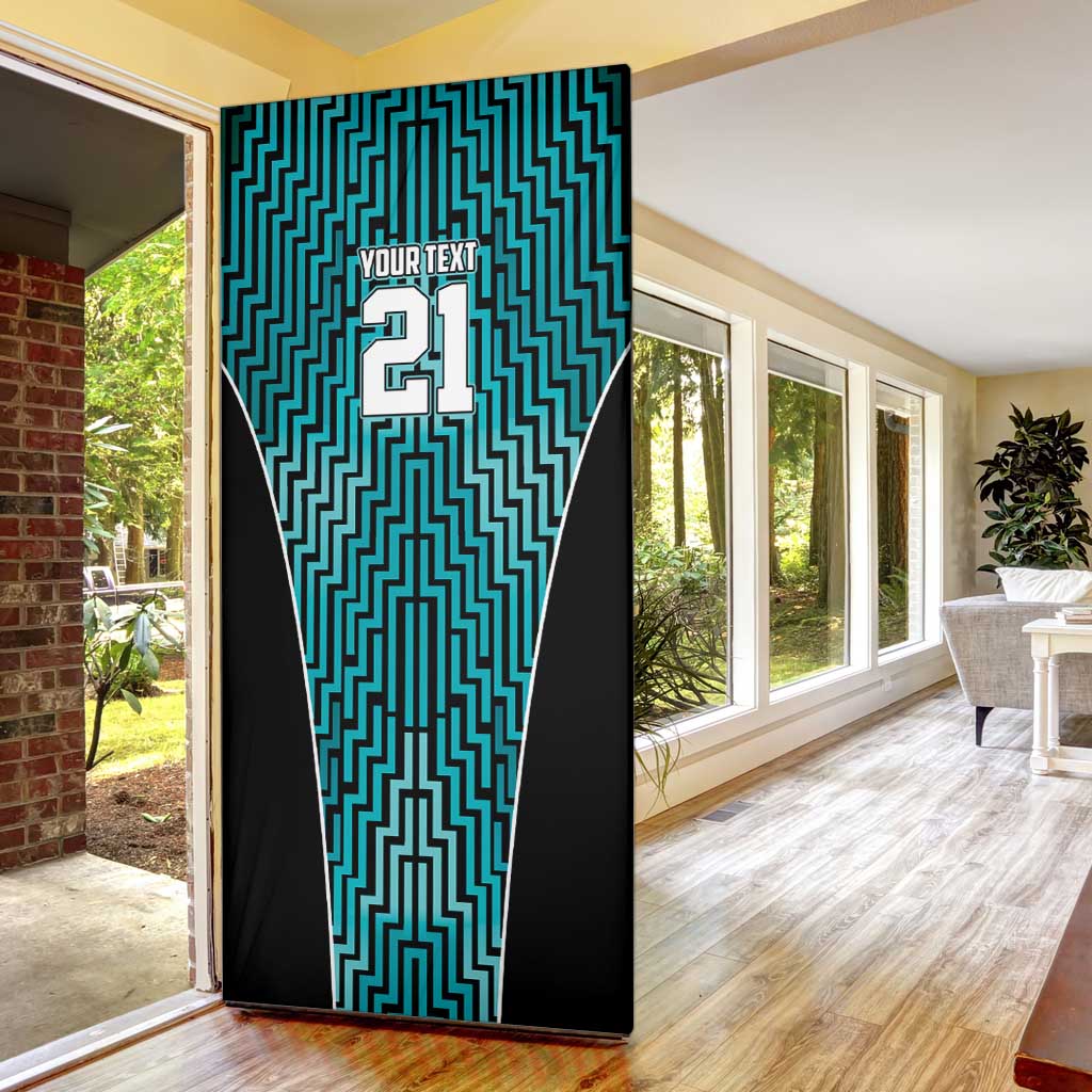 Custom Basketball New Zealand Door Cover Teal Maori Ta Moko Indigenous - Polynesian Pride