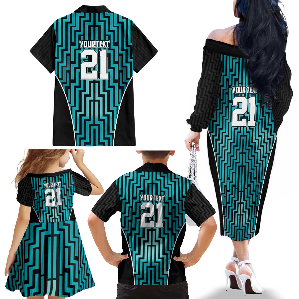 Custom Basketball New Zealand Family Matching Off The Shoulder Long Sleeve Dress and Hawaiian Shirt Teal Maori Ta Moko Indigenous - Polynesian Pride