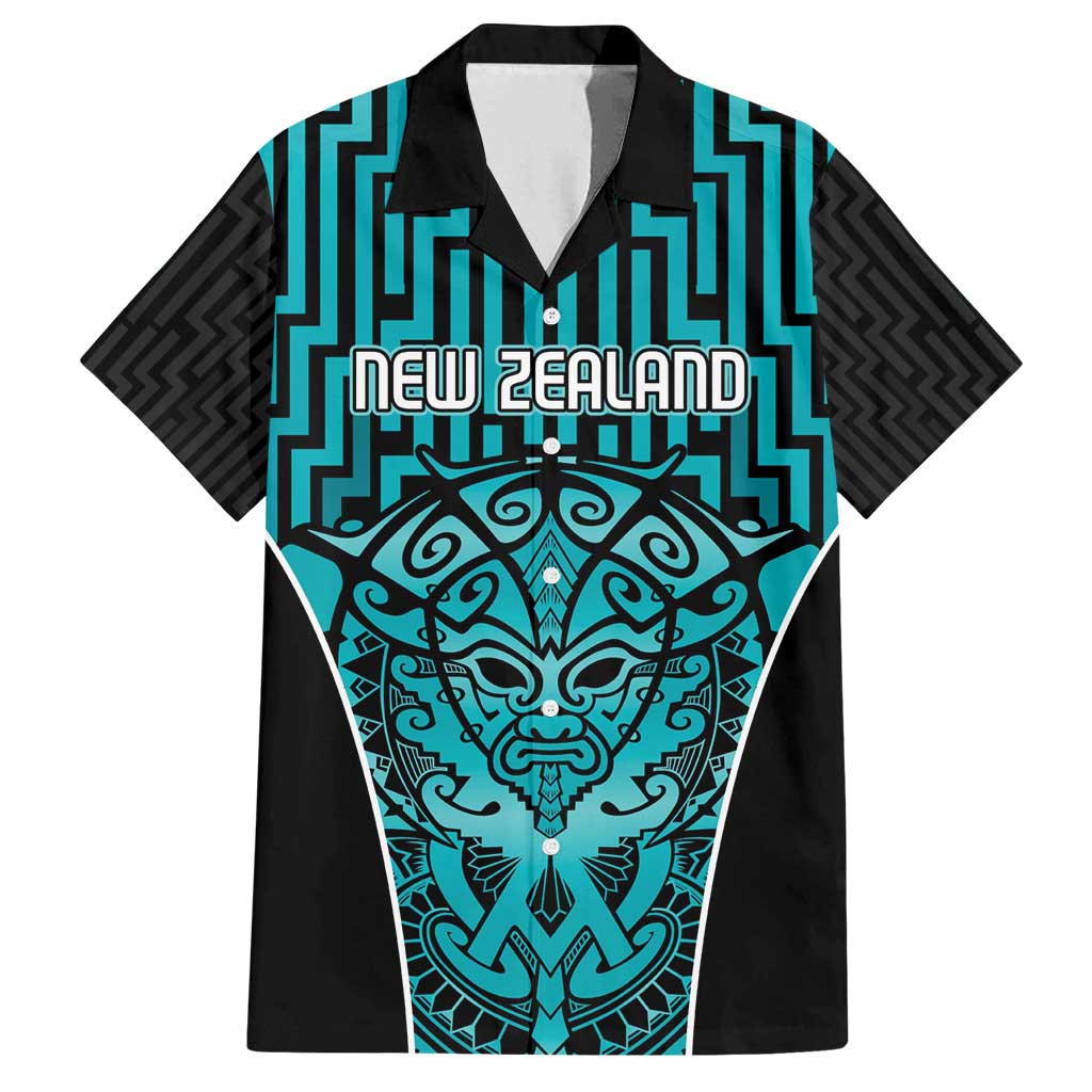 Custom Basketball New Zealand Family Matching Off Shoulder Short Dress and Hawaiian Shirt Teal Maori Ta Moko Indigenous - Polynesian Pride