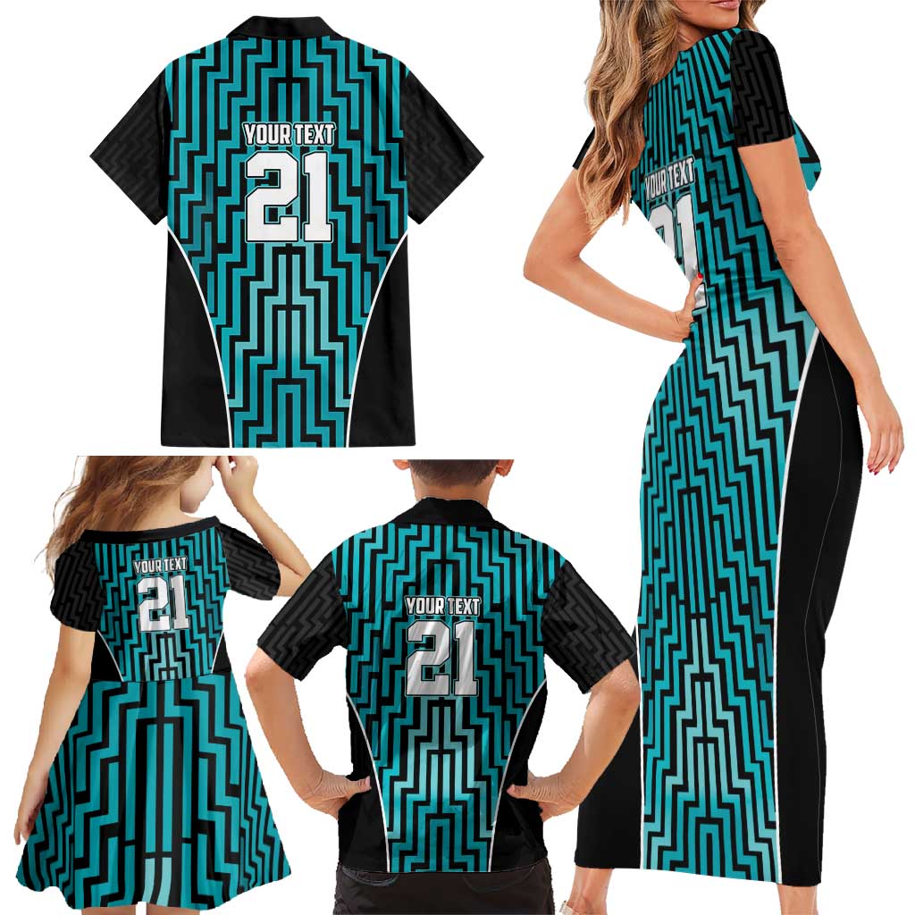 Custom Basketball New Zealand Family Matching Short Sleeve Bodycon Dress and Hawaiian Shirt Teal Maori Ta Moko Indigenous - Polynesian Pride