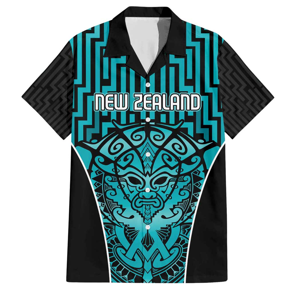 Custom Basketball New Zealand Family Matching Short Sleeve Bodycon Dress and Hawaiian Shirt Teal Maori Ta Moko Indigenous - Polynesian Pride