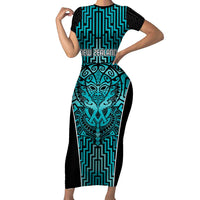 Custom Basketball New Zealand Family Matching Short Sleeve Bodycon Dress and Hawaiian Shirt Teal Maori Ta Moko Indigenous - Polynesian Pride