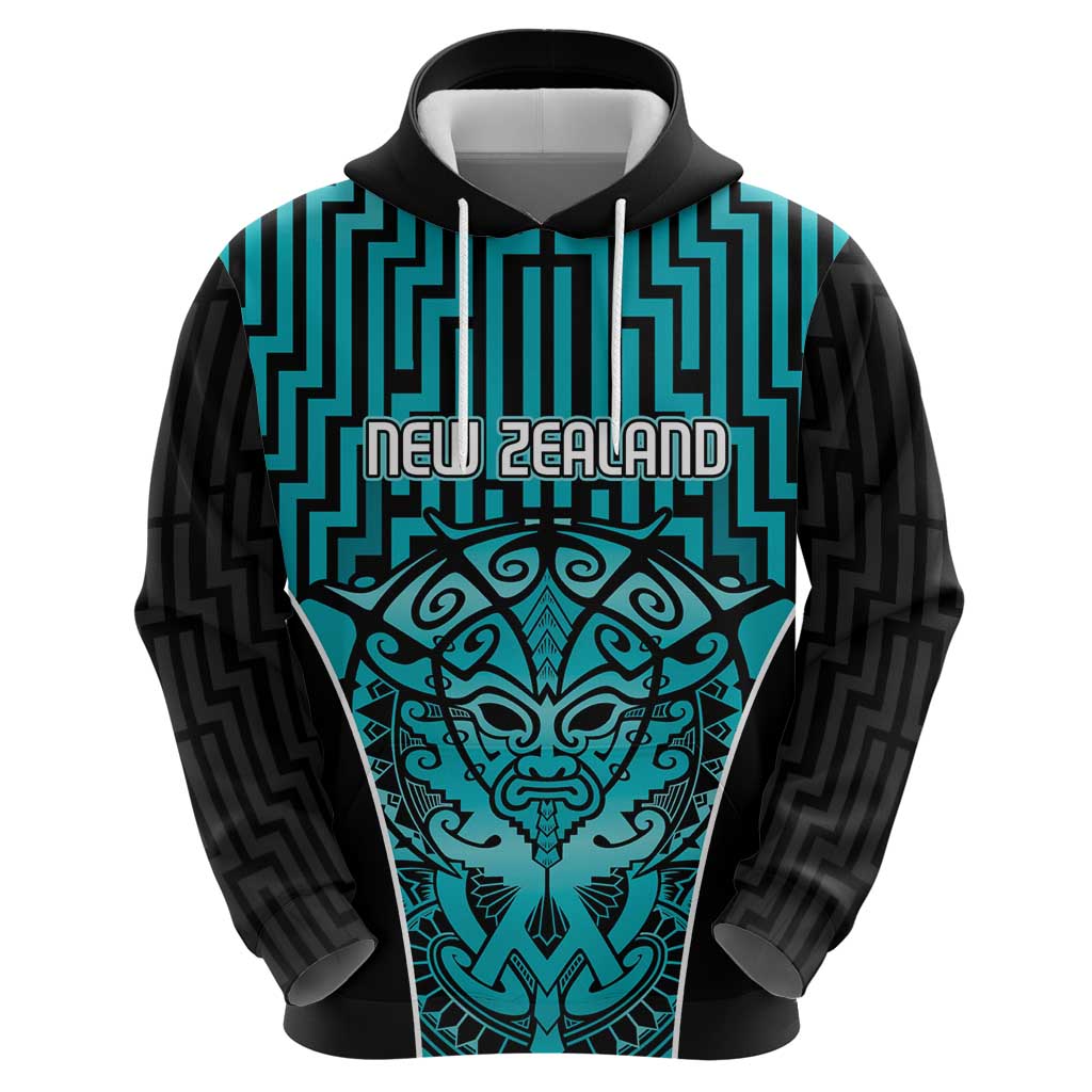 Custom Basketball New Zealand Hoodie Teal Maori Ta Moko Indigenous - Polynesian Pride