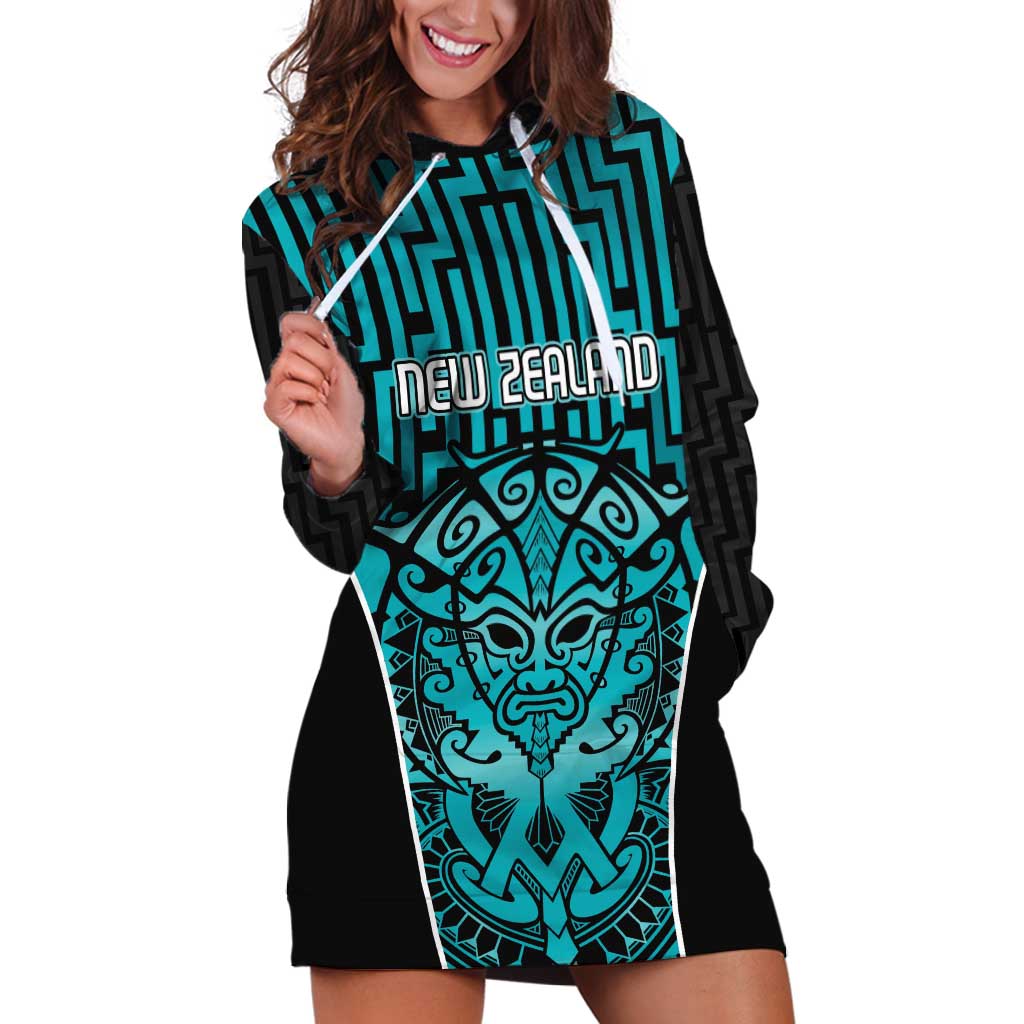Custom Basketball New Zealand Hoodie Dress Teal Maori Ta Moko Indigenous - Polynesian Pride