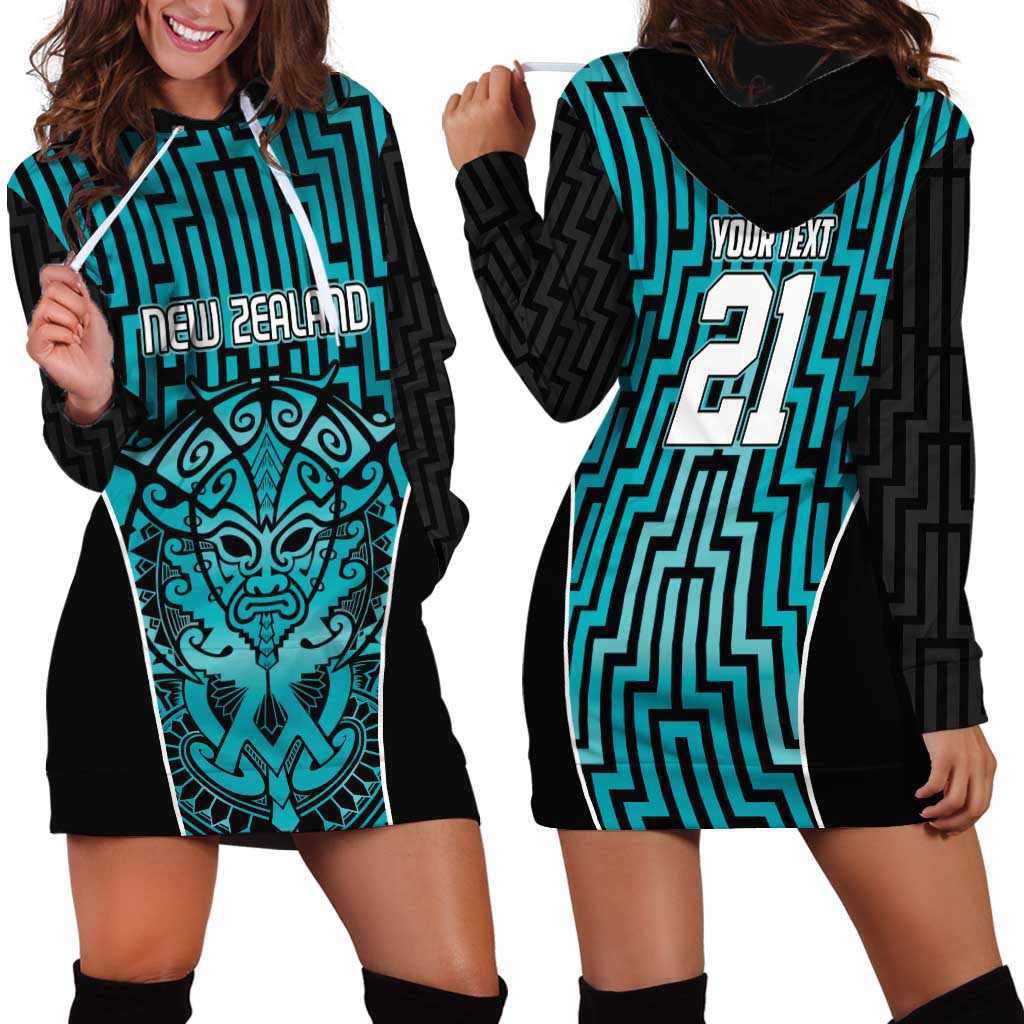 Custom Basketball New Zealand Hoodie Dress Teal Maori Ta Moko Indigenous - Polynesian Pride