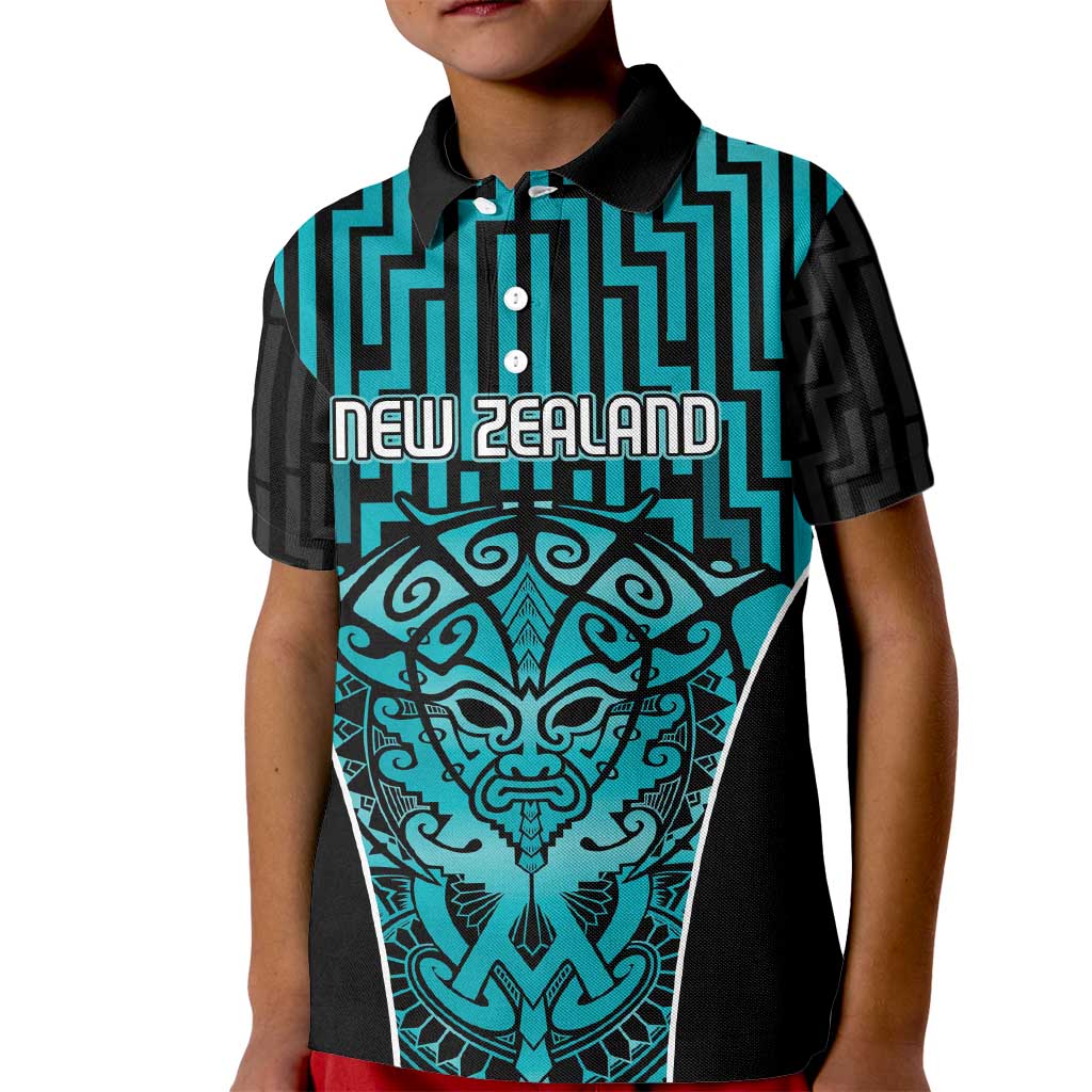 Custom Basketball New Zealand Kid Polo Shirt Teal Maori Ta Moko Indigenous - Polynesian Pride