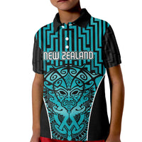 Custom Basketball New Zealand Kid Polo Shirt Teal Maori Ta Moko Indigenous - Polynesian Pride