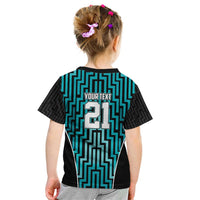 Custom Basketball New Zealand Kid T Shirt Teal Maori Ta Moko Indigenous - Polynesian Pride