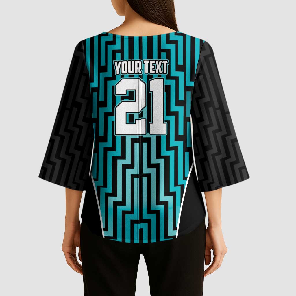 Custom Basketball New Zealand Kimono Sleeve Blouse Teal Maori Ta Moko Indigenous - Polynesian Pride