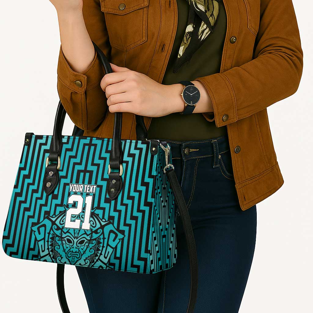 Custom Basketball New Zealand Leather Bag Teal Maori Ta Moko Indigenous - Polynesian Pride