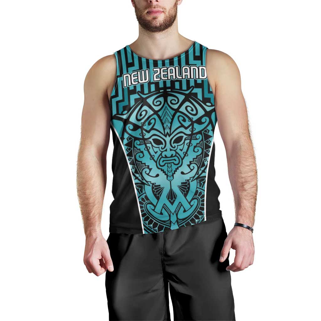 Custom Basketball New Zealand Men Tank Top Teal Maori Ta Moko Indigenous - Polynesian Pride