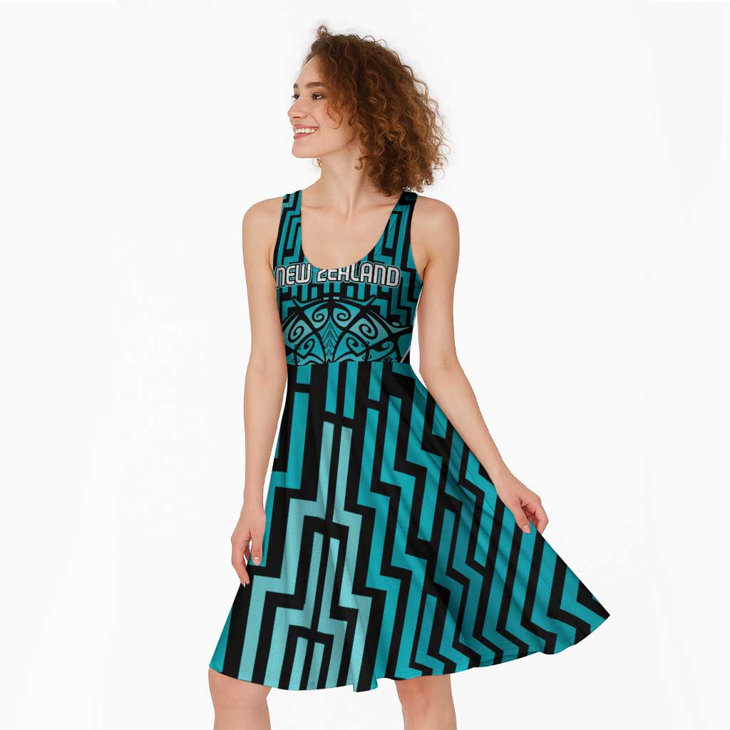 Custom Basketball New Zealand Midi Dress Teal Maori Ta Moko Indigenous - Polynesian Pride