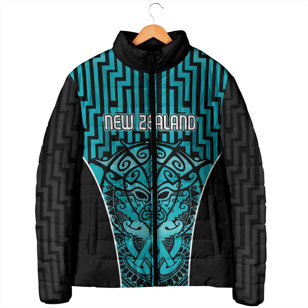 Custom Basketball New Zealand Padded Jacket Teal Maori Ta Moko Indigenous - Polynesian Pride
