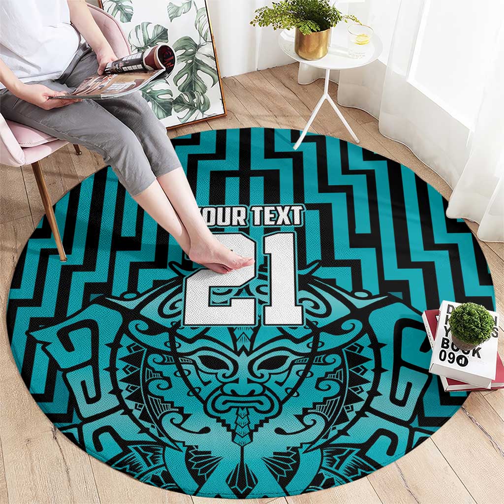 Custom Basketball New Zealand Round Carpet Teal Maori Ta Moko Indigenous - Polynesian Pride