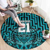 Custom Basketball New Zealand Round Carpet Teal Maori Ta Moko Indigenous - Polynesian Pride