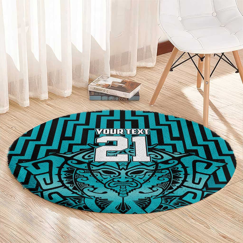 Custom Basketball New Zealand Round Carpet Teal Maori Ta Moko Indigenous - Polynesian Pride