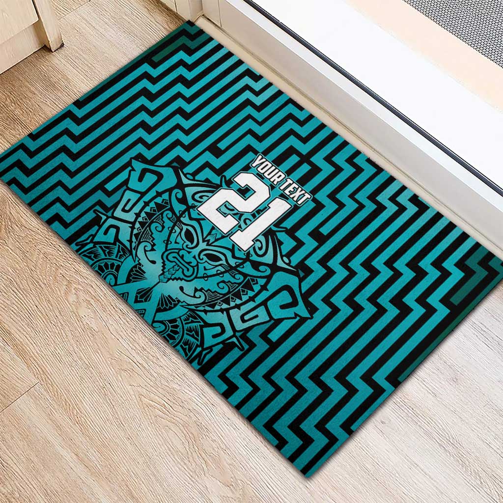 Custom Basketball New Zealand Rubber Doormat Teal Maori Ta Moko Indigenous - Polynesian Pride